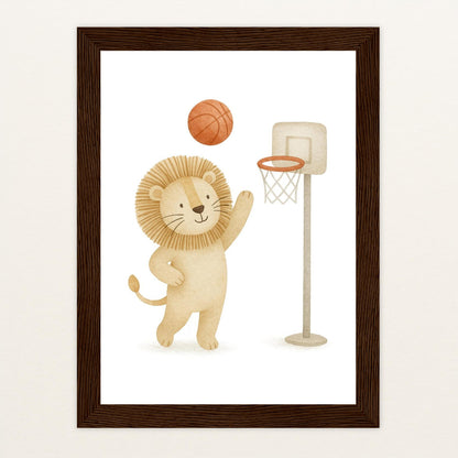 Leo der Löwe - Motiv: "Basketball" Poster mit Holzrahmen von tinylearner