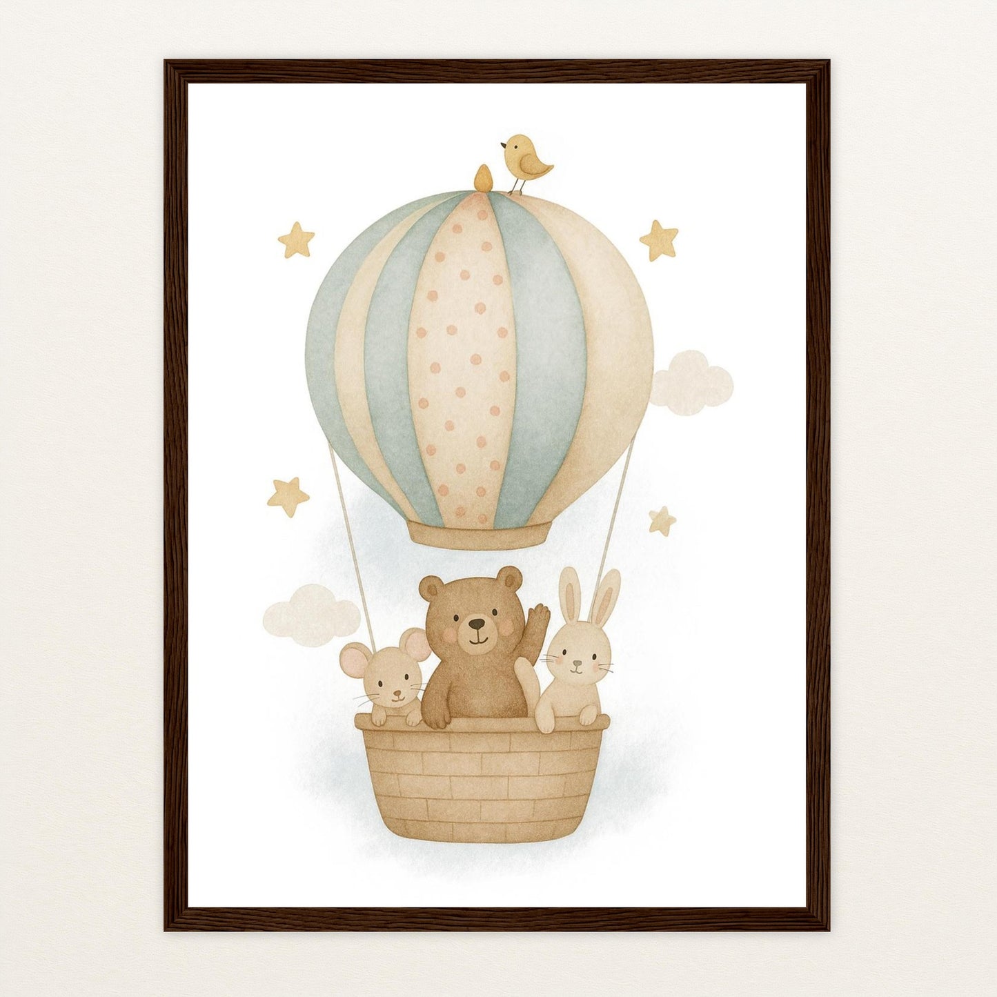 Tierfreunde - Motiv: "Heißluftballon" Poster mit Holzrahmen von tinylearner