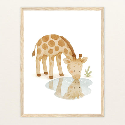 Greta die Giraffe - Motiv: "Trinken" Poster mit Holzrahmen von tinylearner