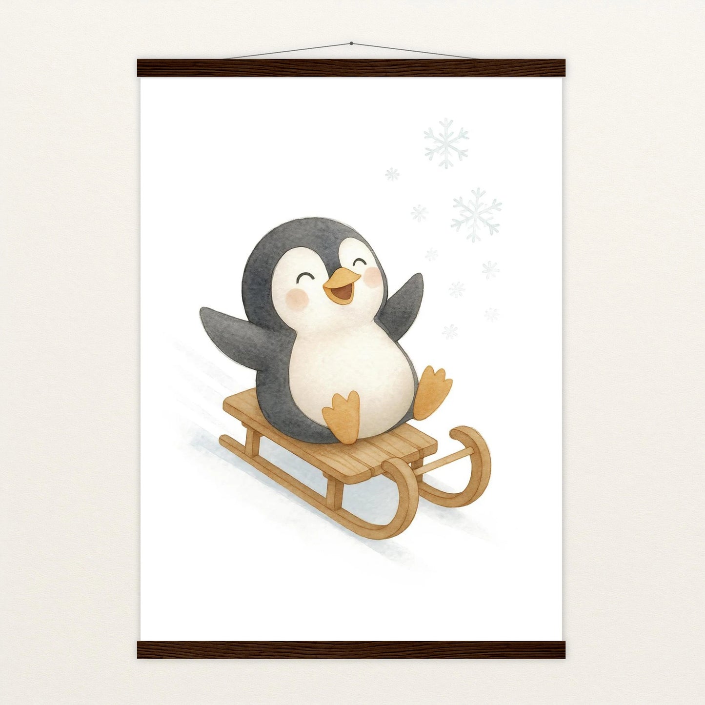 Pia der Pinguin - Motiv: "Schlitten" Poster mit Leisten von tinylearner