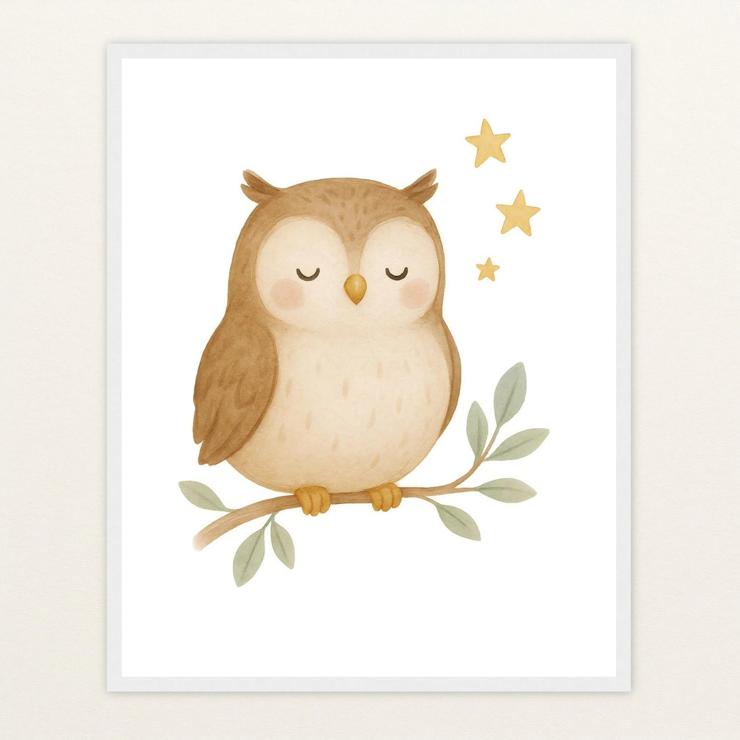 Emmi die Eule Poster mit Holzrahmen von tinylearner