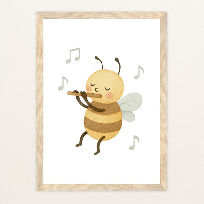 Bibi die Biene - Motiv: "Flöte" Poster mit Holzrahmen von tinylearner