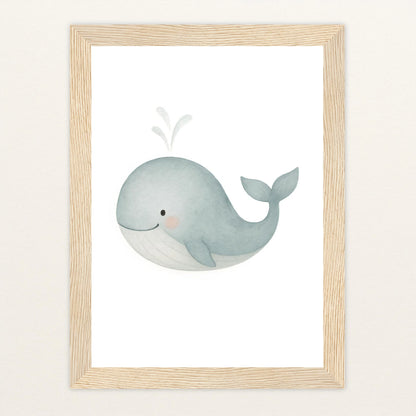 Willi der Wal Poster mit Holzrahmen von tinylearner