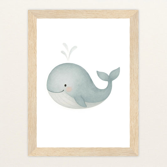 Willi der Wal Poster mit Holzrahmen von tinylearner