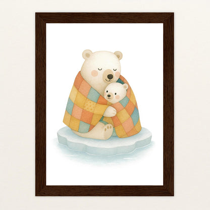 Pummel der Polarbär - Motiv: "Familie" Poster mit Holzrahmen von tinylearner