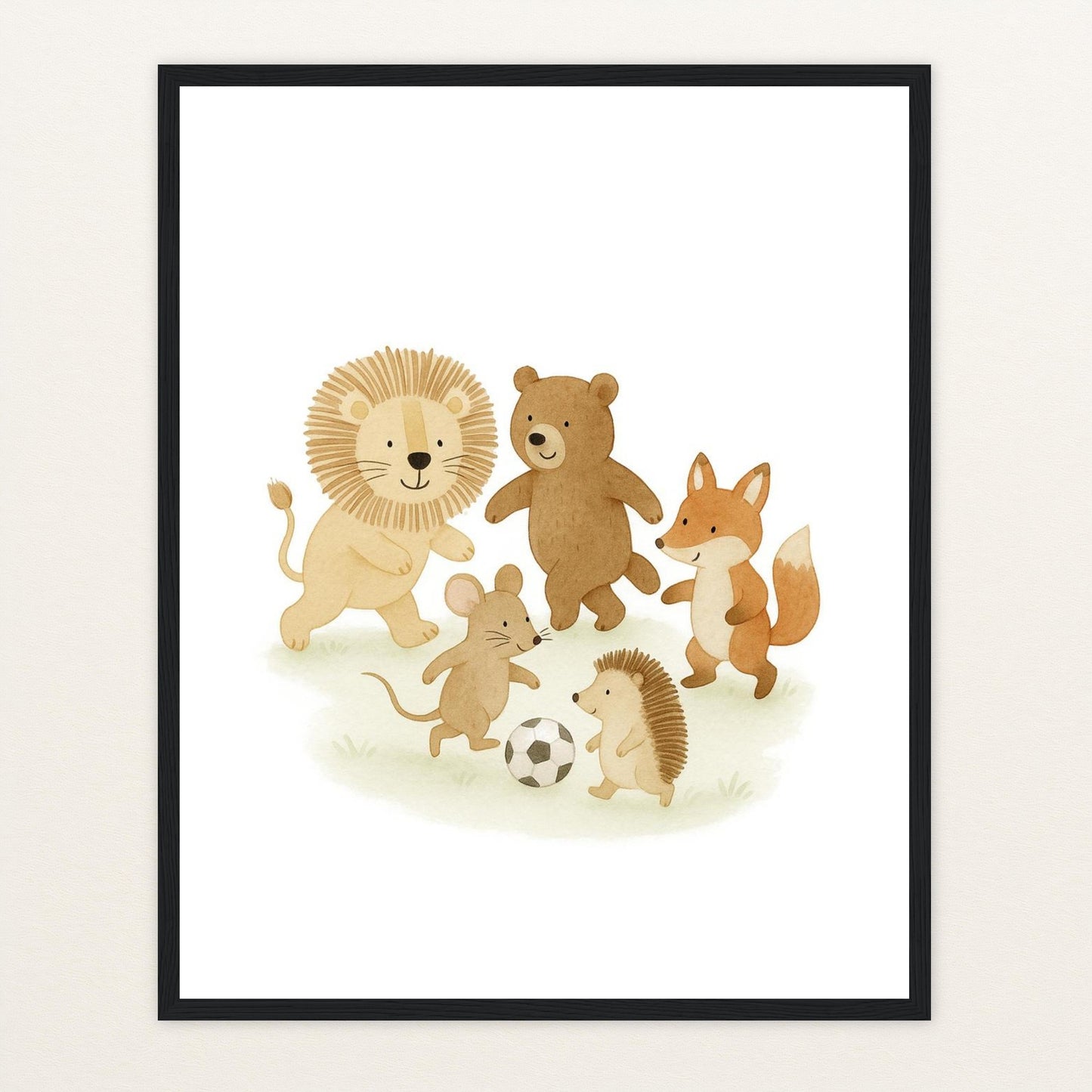 Tierfreunde - Motiv: "Fußball" Poster mit Holzrahmen von tinylearner