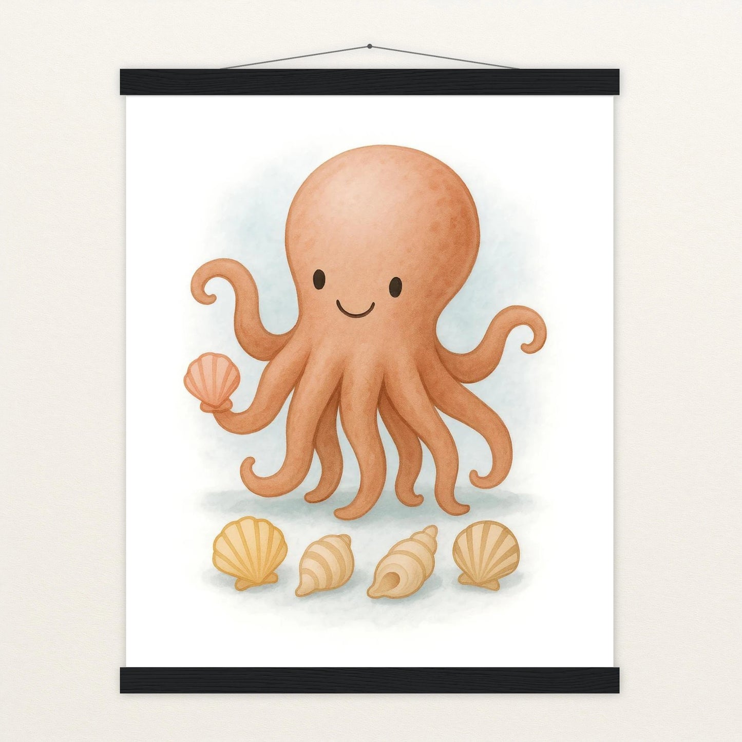 Tilli der Tintenfisch - Motiv: "Muscheln" Poster mit Leisten von tinylearner