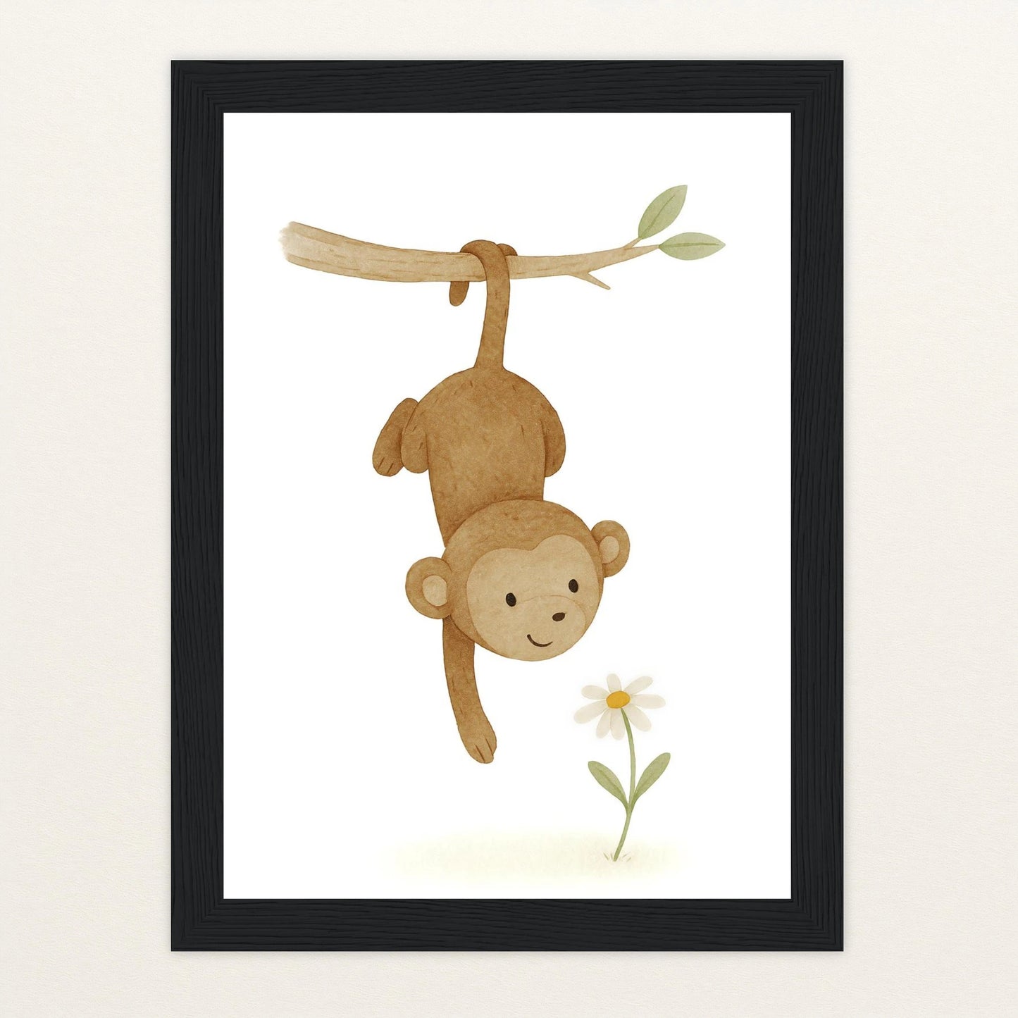 Aki der Affe - Motiv: "Gänseblümchen" Poster mit Holzrahmen von tinylearner