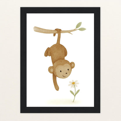 Aki der Affe - Motiv: "Gänseblümchen" Poster mit Holzrahmen von tinylearner