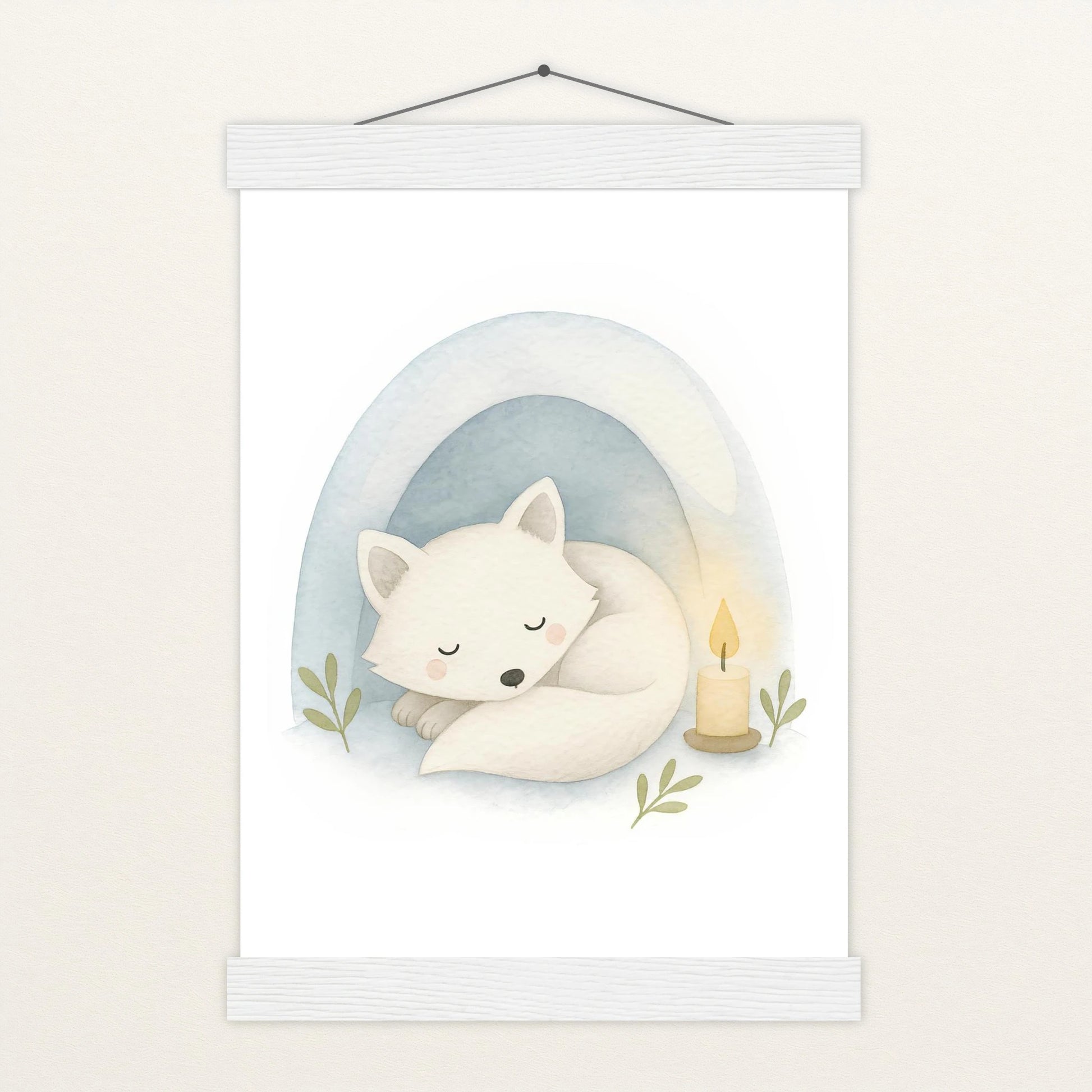 Pino der Polarfuchs - Motiv: "Schneehöhle" Poster mit Leisten von tinylearner