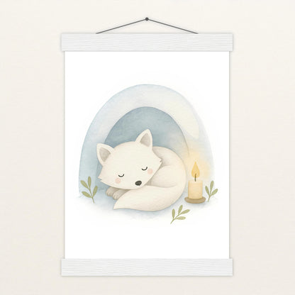 Pino der Polarfuchs - Motiv: "Schneehöhle" Poster mit Leisten von tinylearner