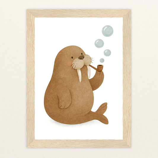 Wally das Walross - Motiv: "Blubbern" Poster mit Holzrahmen von tinylearner