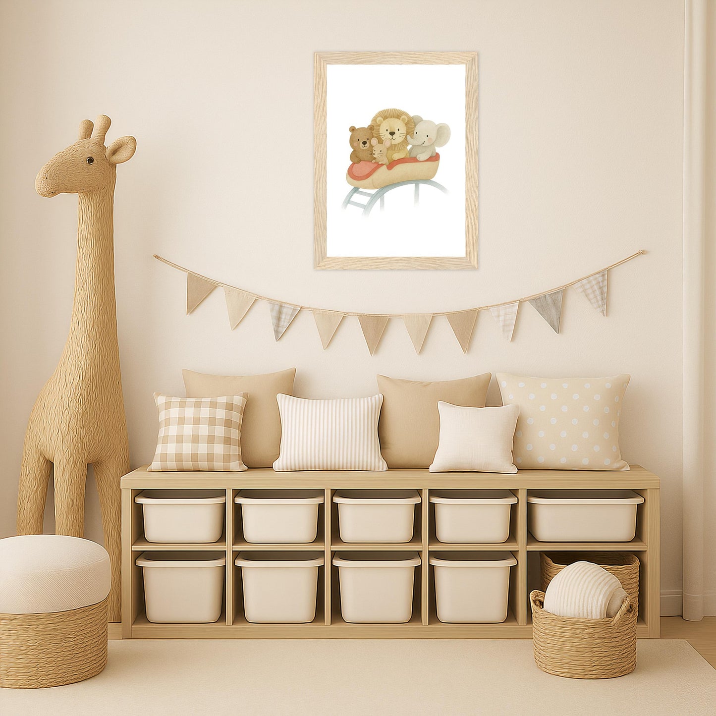 Tierfreunde - Motiv: "Achterbahn" Poster mit Holzrahmen von tinylearner