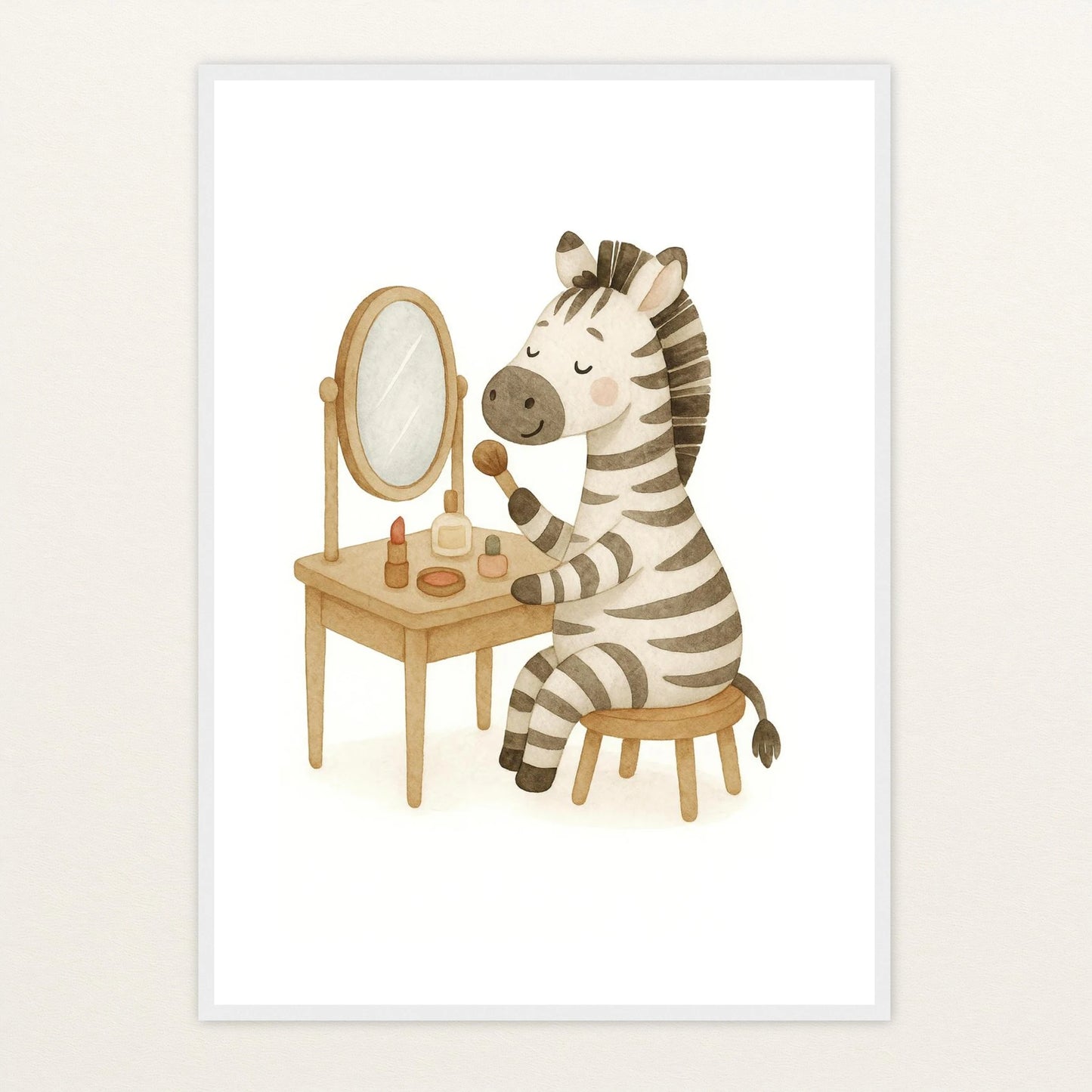 Zinni das Zebra - Motiv: "Schminken" Poster mit Holzrahmen von tinylearner