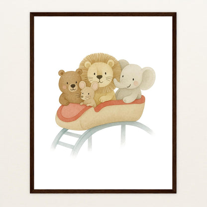 Tierfreunde - Motiv: "Achterbahn" Poster mit Holzrahmen von tinylearner