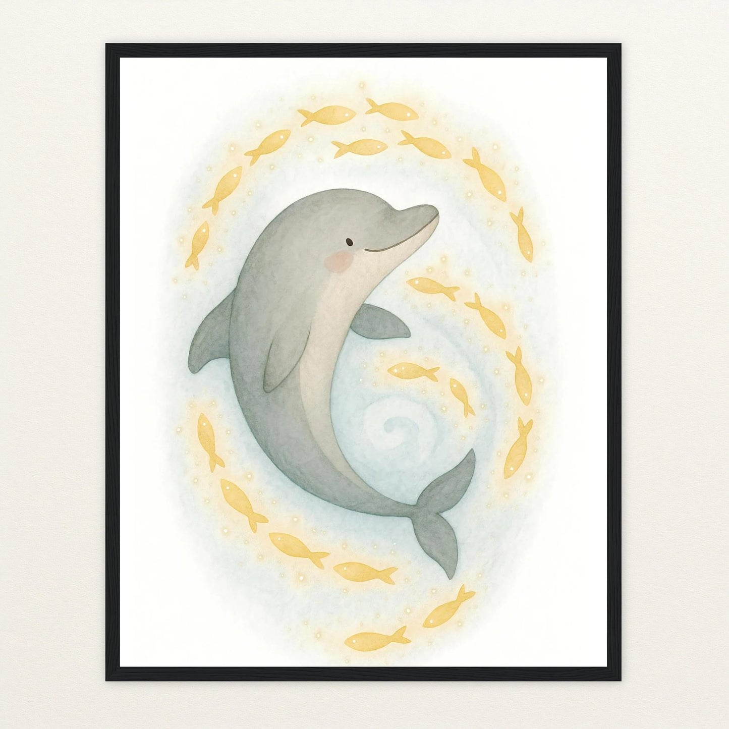 Dora der Delfin - Motiv: "Leuchtfische" Poster mit Holzrahmen von tinylearner