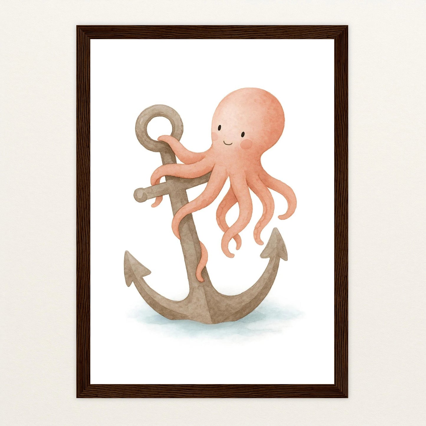 Tilli der Tintenfisch - Motiv: "Anker" Poster mit Holzrahmen von tinylearner