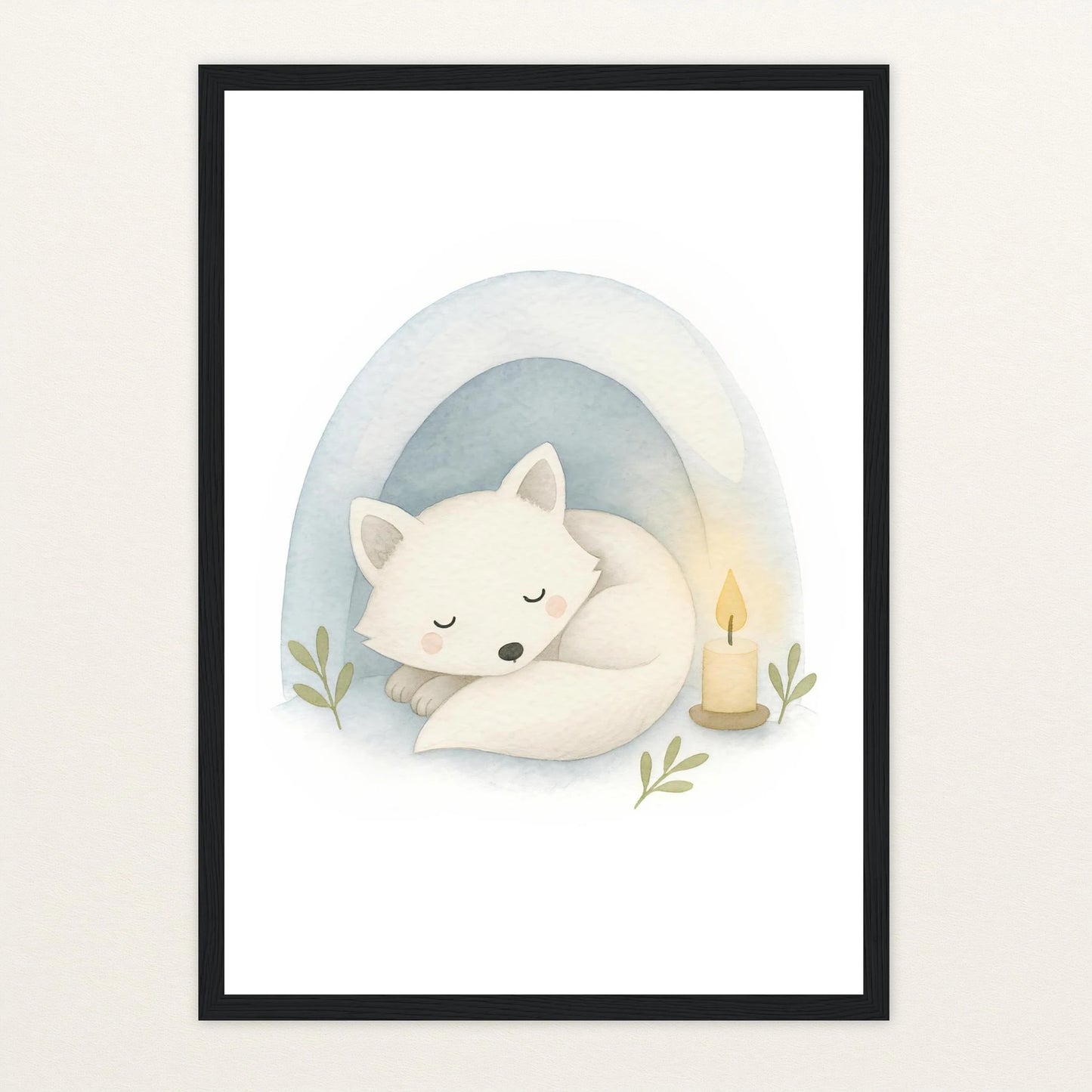 Pino der Polarfuchs - Motiv: "Schneehöhle" Poster mit Holzrahmen von tinylearner