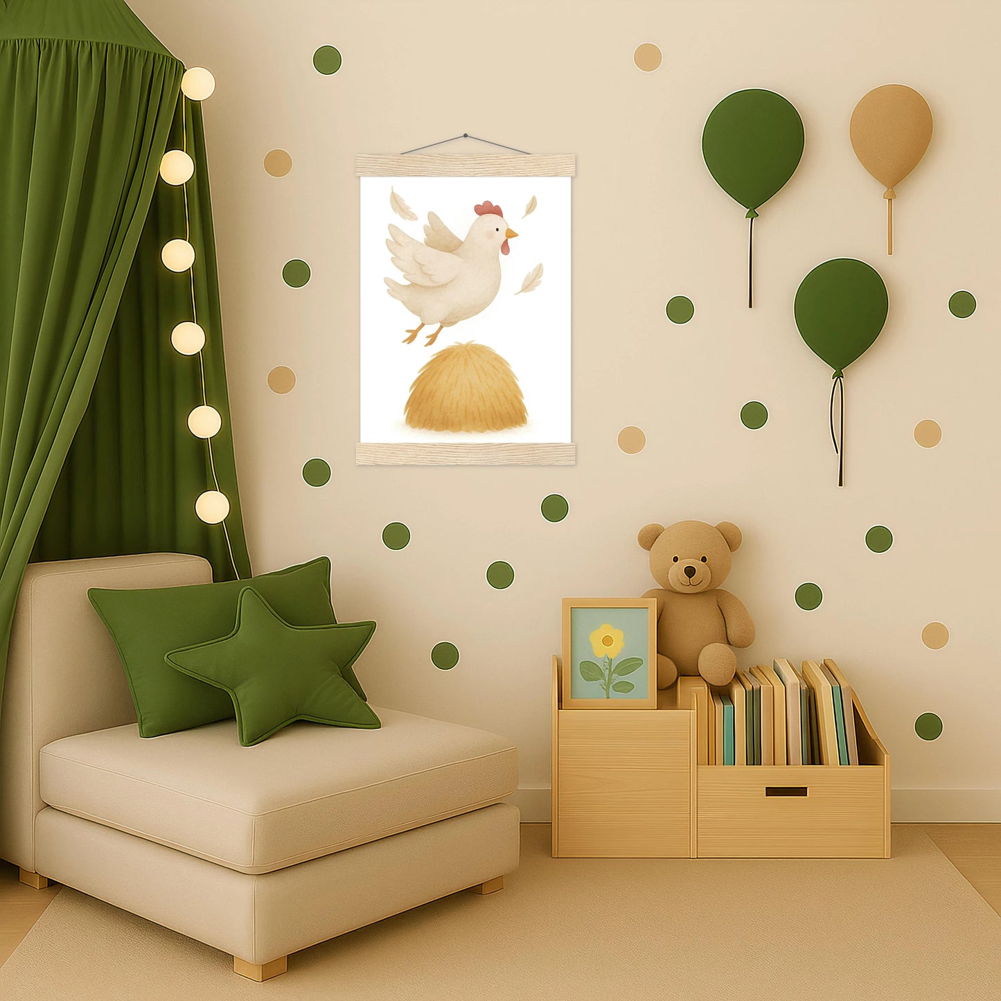 Hanni das Huhn - Motiv: "Heu" Poster mit Leisten von tinylearner