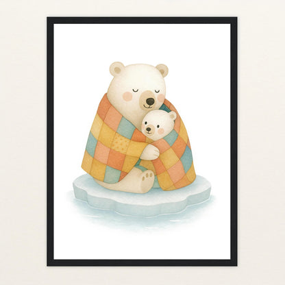 Pummel der Polarbär - Motiv: "Familie" Poster mit Holzrahmen von tinylearner