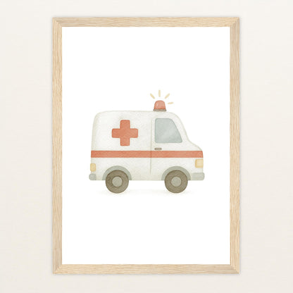 Krankenwagen Poster mit Holzrahmen von tinylearner