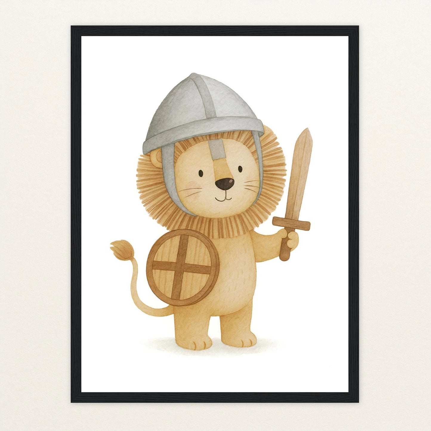 Leo der Löwe - Motiv: "Ritter" Poster mit Holzrahmen von tinylearner