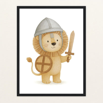 Leo der Löwe - Motiv: "Ritter" Poster mit Holzrahmen von tinylearner