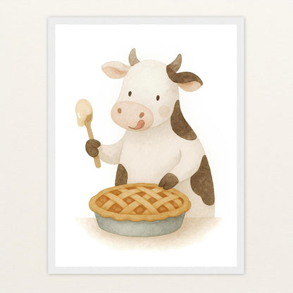 Klara die Kuh - Motiv: "Kuchen" Poster mit Holzrahmen von tinylearner