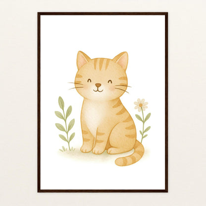 Kira die Katze Poster mit Holzrahmen von tinylearner