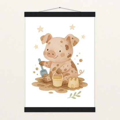 Susi das Schwein - Motiv: "Sandkasten" Poster mit Leisten von tinylearner
