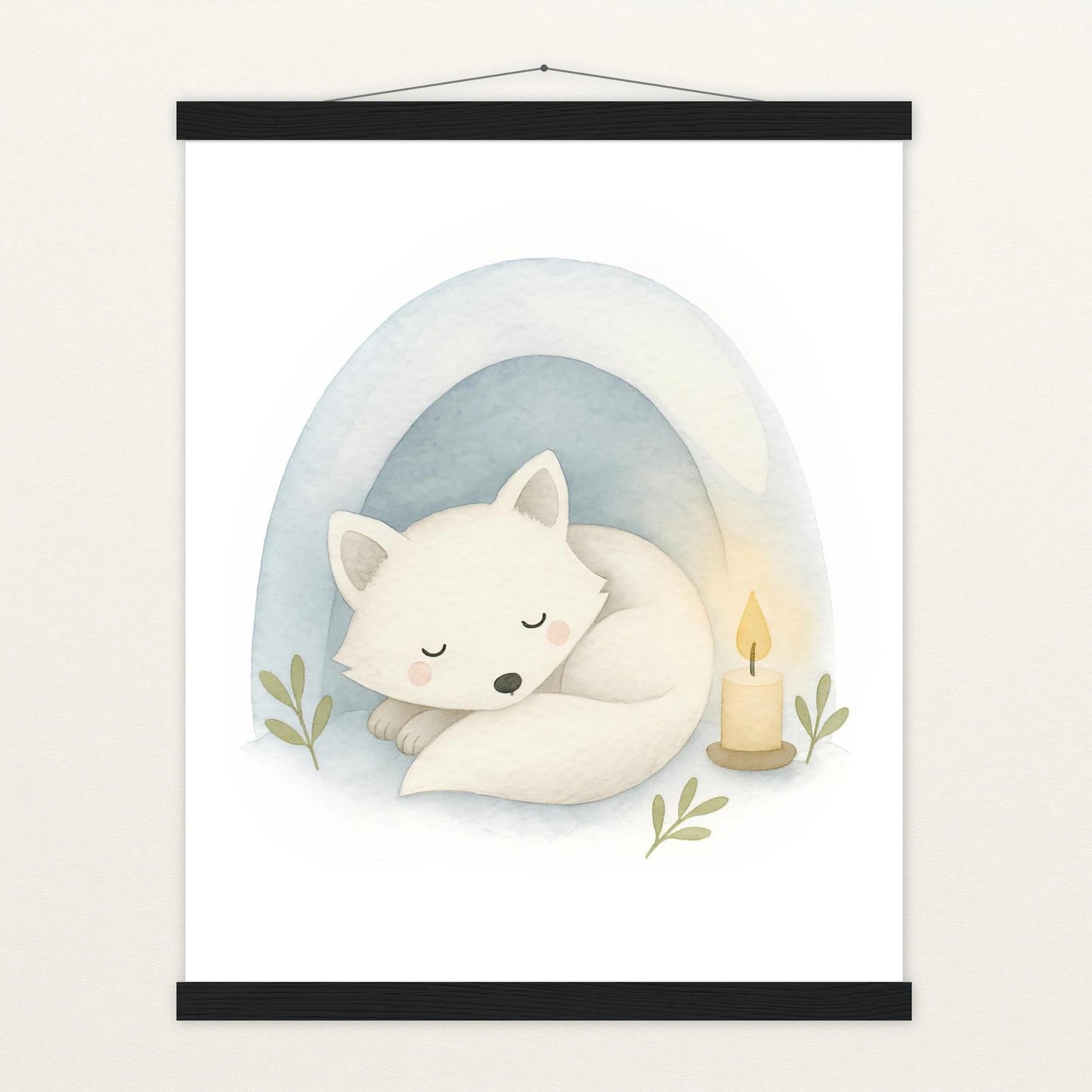 Pino der Polarfuchs - Motiv: "Schneehöhle" Poster mit Leisten von tinylearner