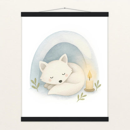 Pino der Polarfuchs - Motiv: "Schneehöhle" Poster mit Leisten von tinylearner