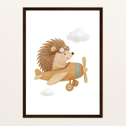 Iggi der Igel - Motiv: "Flugzeug" Poster mit Holzrahmen von tinylearner