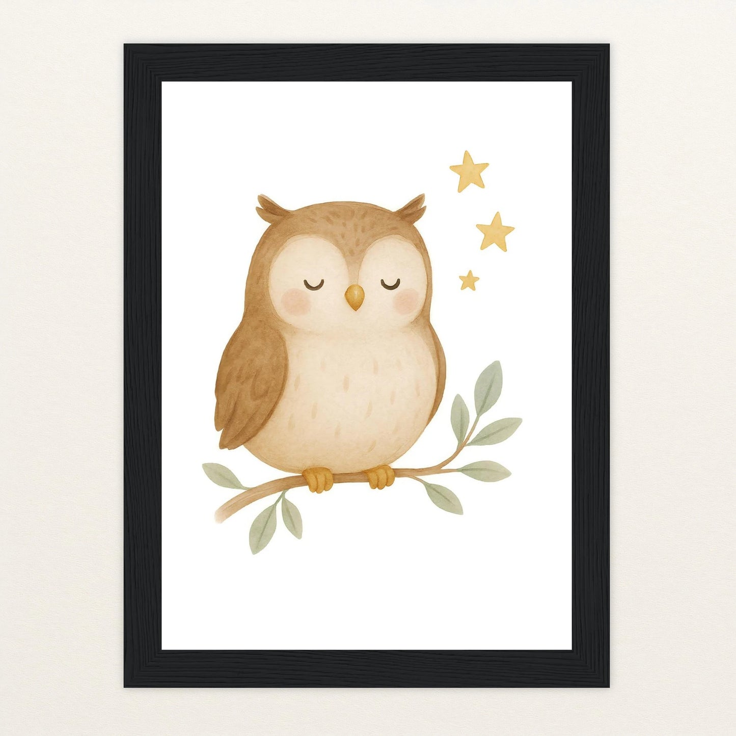 Emmi die Eule Poster mit Holzrahmen von tinylearner