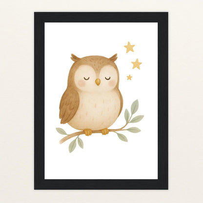 Emmi die Eule Poster mit Holzrahmen von tinylearner