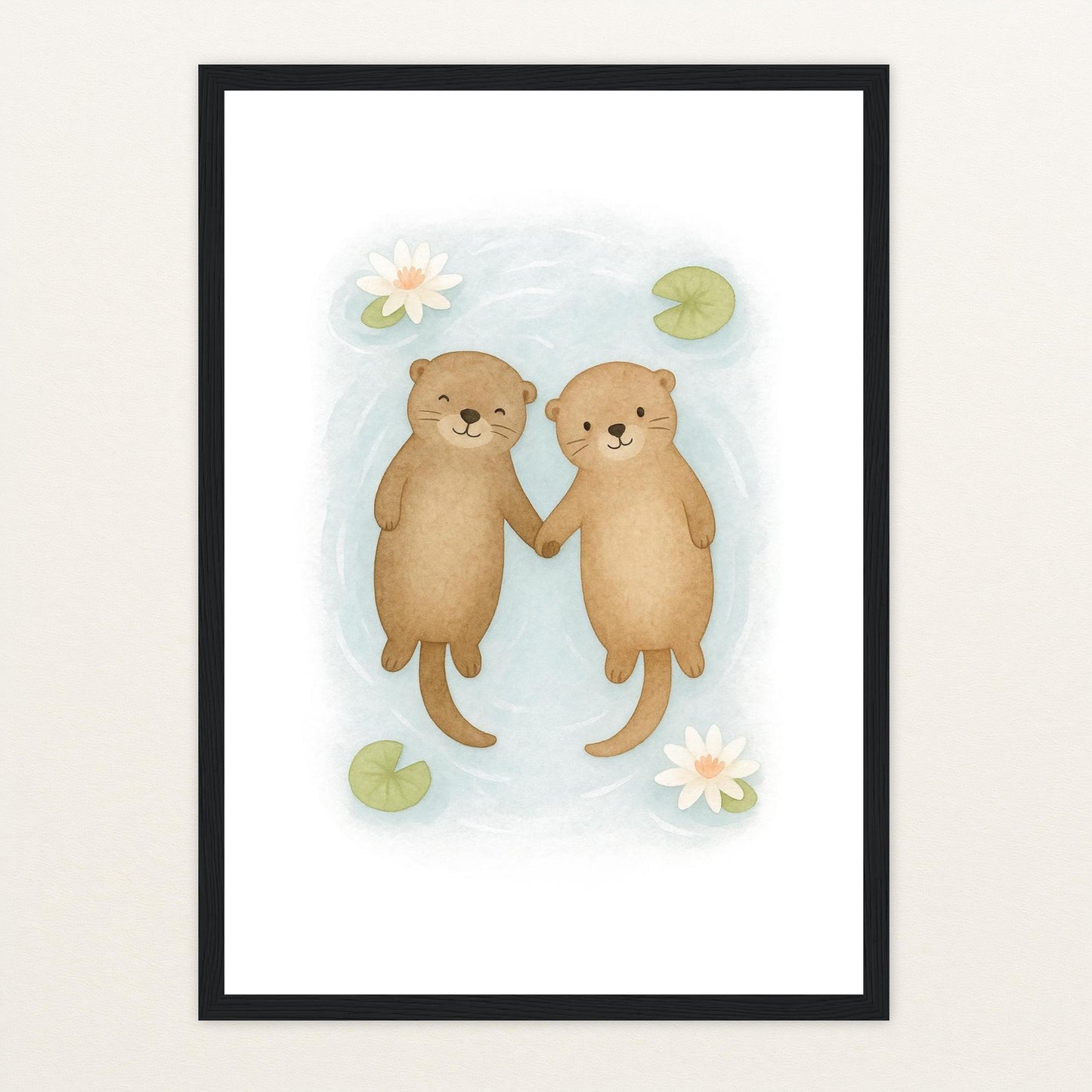 Otti der Otter Poster mit Holzrahmen von tinylearner