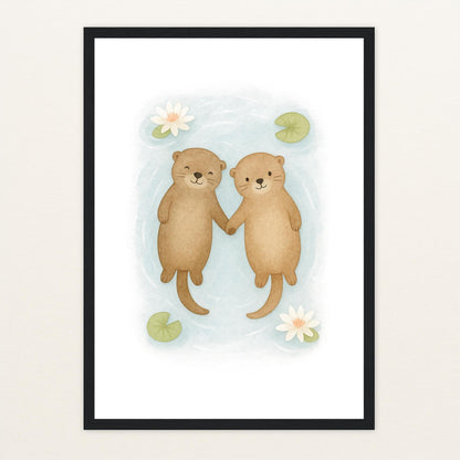 Otti der Otter Poster mit Holzrahmen von tinylearner