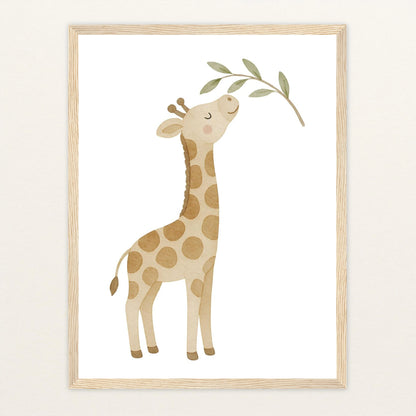 Greta die Giraffe - Motiv: "Blätter" Poster mit Holzrahmen von tinylearner