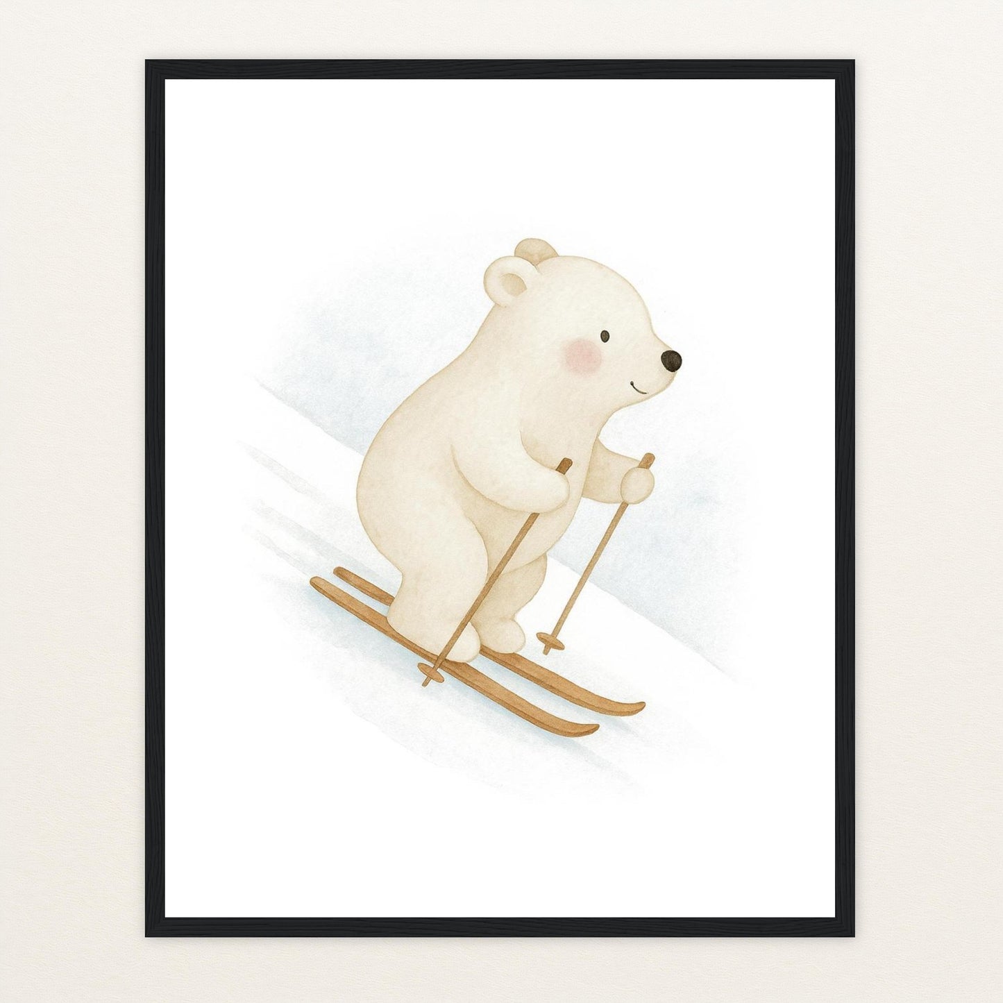 Pummel der Polarbär - Motiv: "Ski" Poster mit Holzrahmen von tinylearner