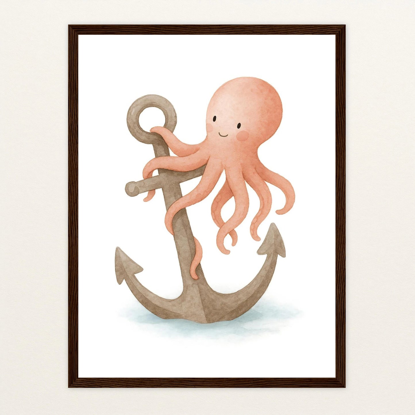 Tilli der Tintenfisch - Motiv: "Anker" Poster mit Holzrahmen von tinylearner