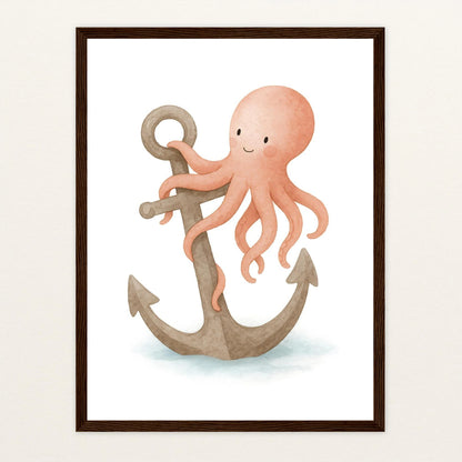 Tilli der Tintenfisch - Motiv: "Anker" Poster mit Holzrahmen von tinylearner