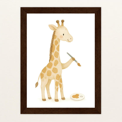 Greta die Giraffe - Motiv: "Malen" Poster mit Holzrahmen von tinylearner