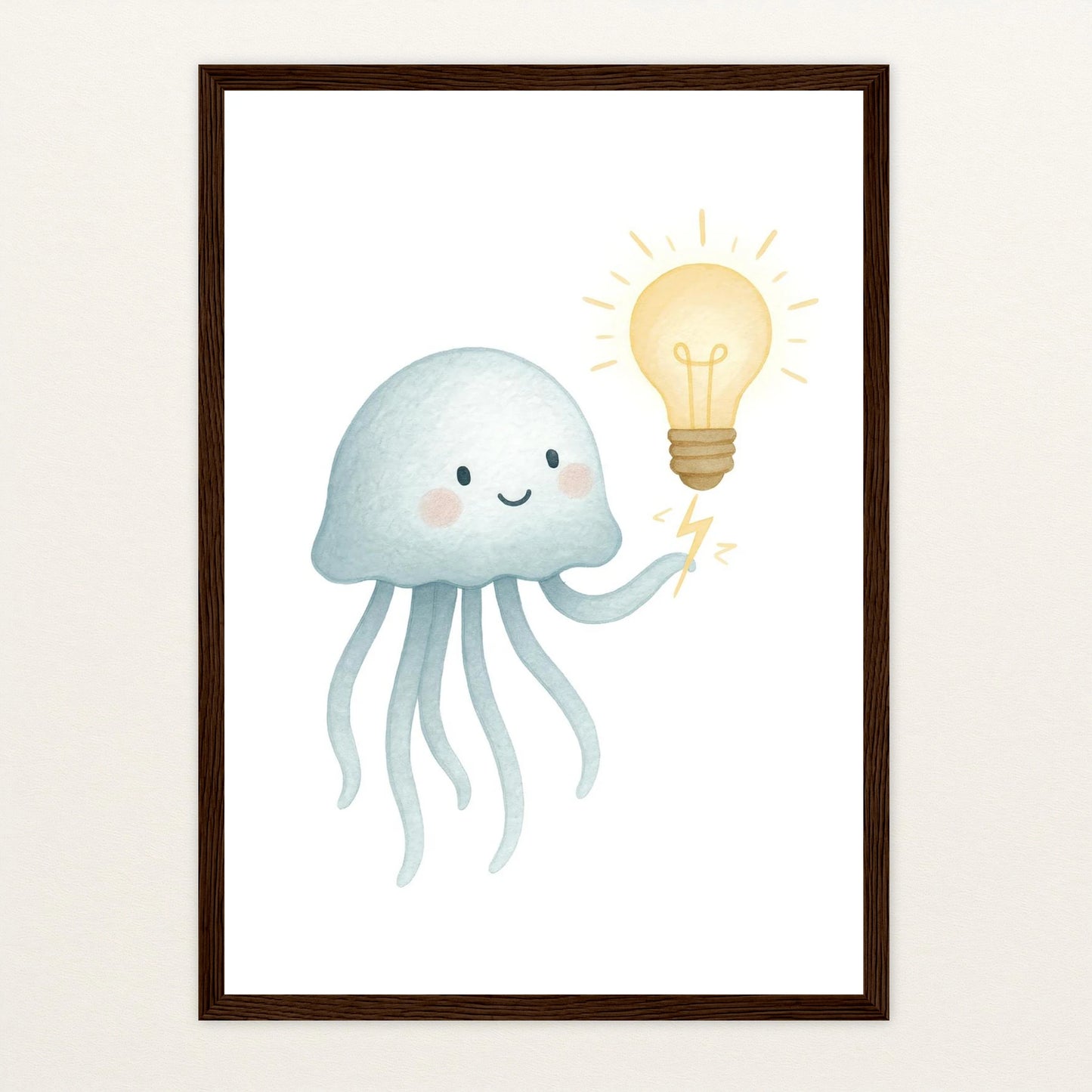 Quinn die Qualle - Motiv: "Glühbirne" Poster mit Holzrahmen von tinylearner