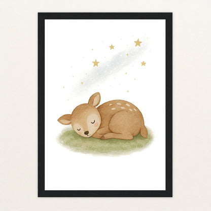 Ria das Reh - Motiv: "Schlafend" Poster mit Holzrahmen von tinylearner