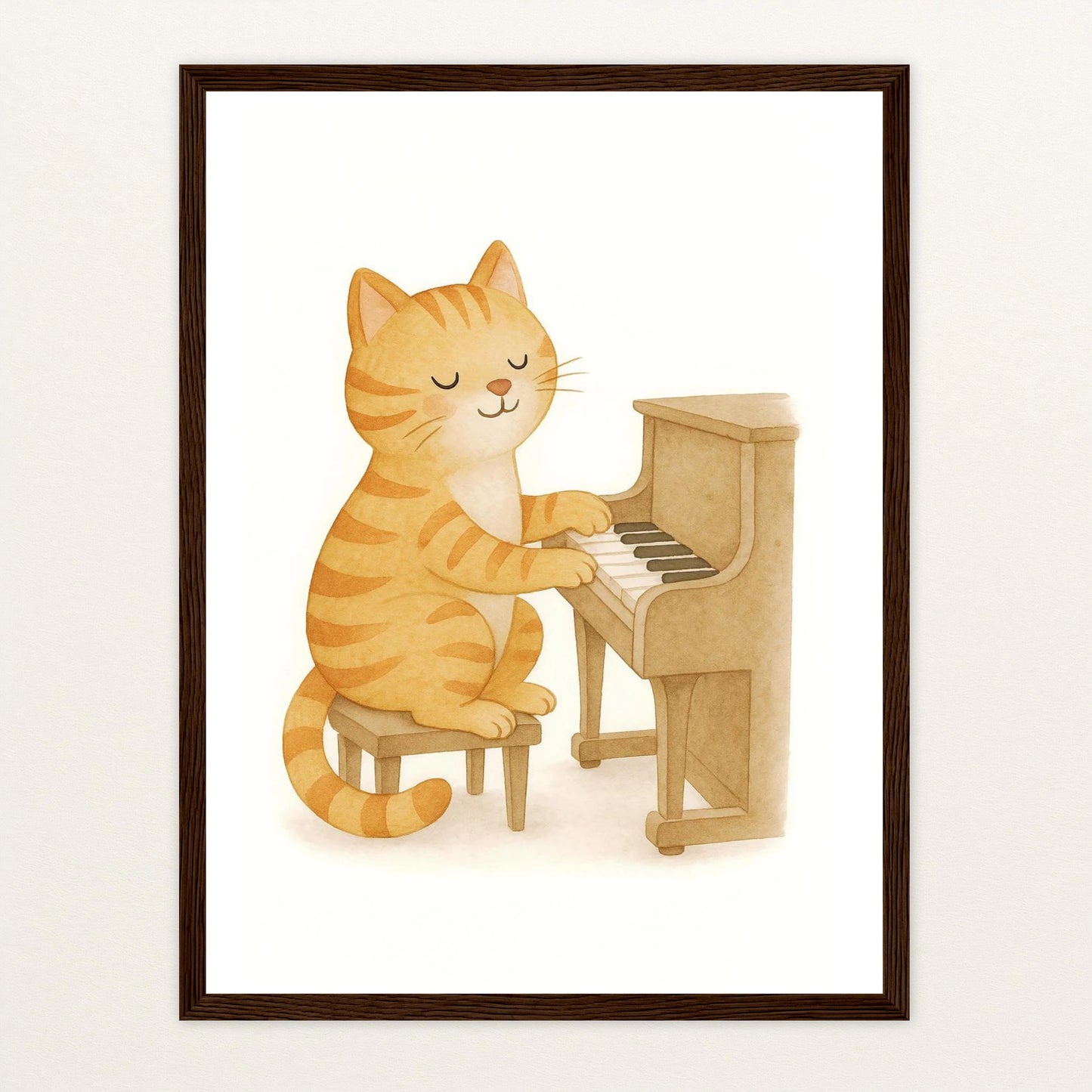Kira die Katze - Motiv: "Klavier" Poster mit Holzrahmen von tinylearner