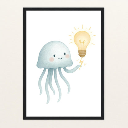 Quinn die Qualle - Motiv: "Glühbirne" Poster mit Holzrahmen von tinylearner