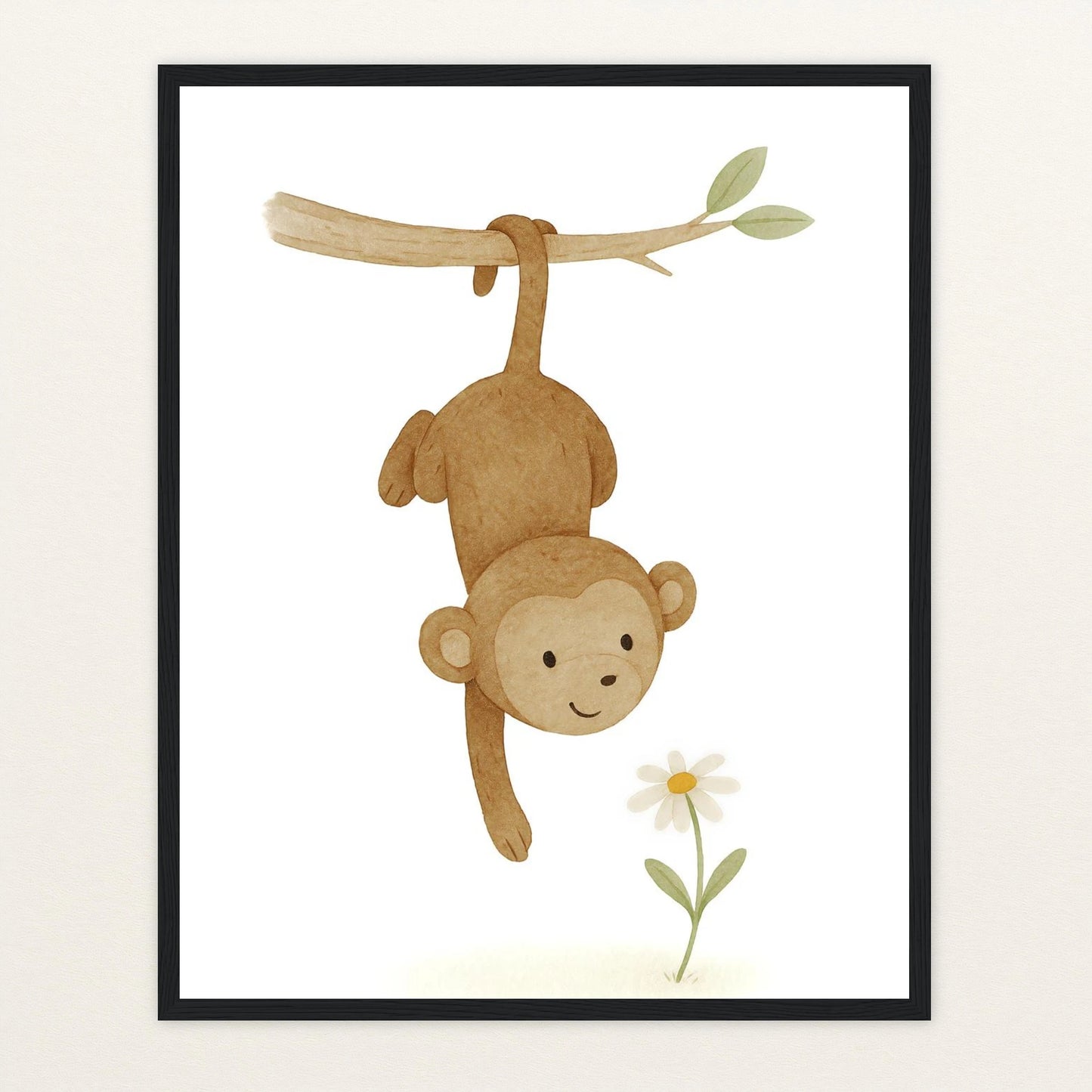 Aki der Affe - Motiv: "Gänseblümchen" Poster mit Holzrahmen von tinylearner