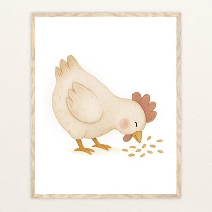 Hanni das Huhn - Motiv: "Körner" Poster mit Holzrahmen von tinylearner
