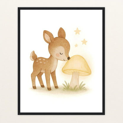Ria das Reh - Motiv: "Leuchtpilz" Poster mit Holzrahmen von tinylearner