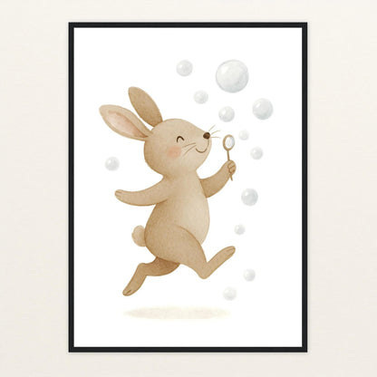 Holly der Hase - Motiv: "Seifenblasen" Poster mit Holzrahmen von tinylearner